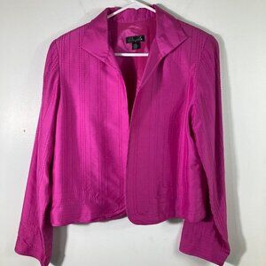 Womens Dolce Perla Silk Jacket Embroidered Cropped Hot Pink M